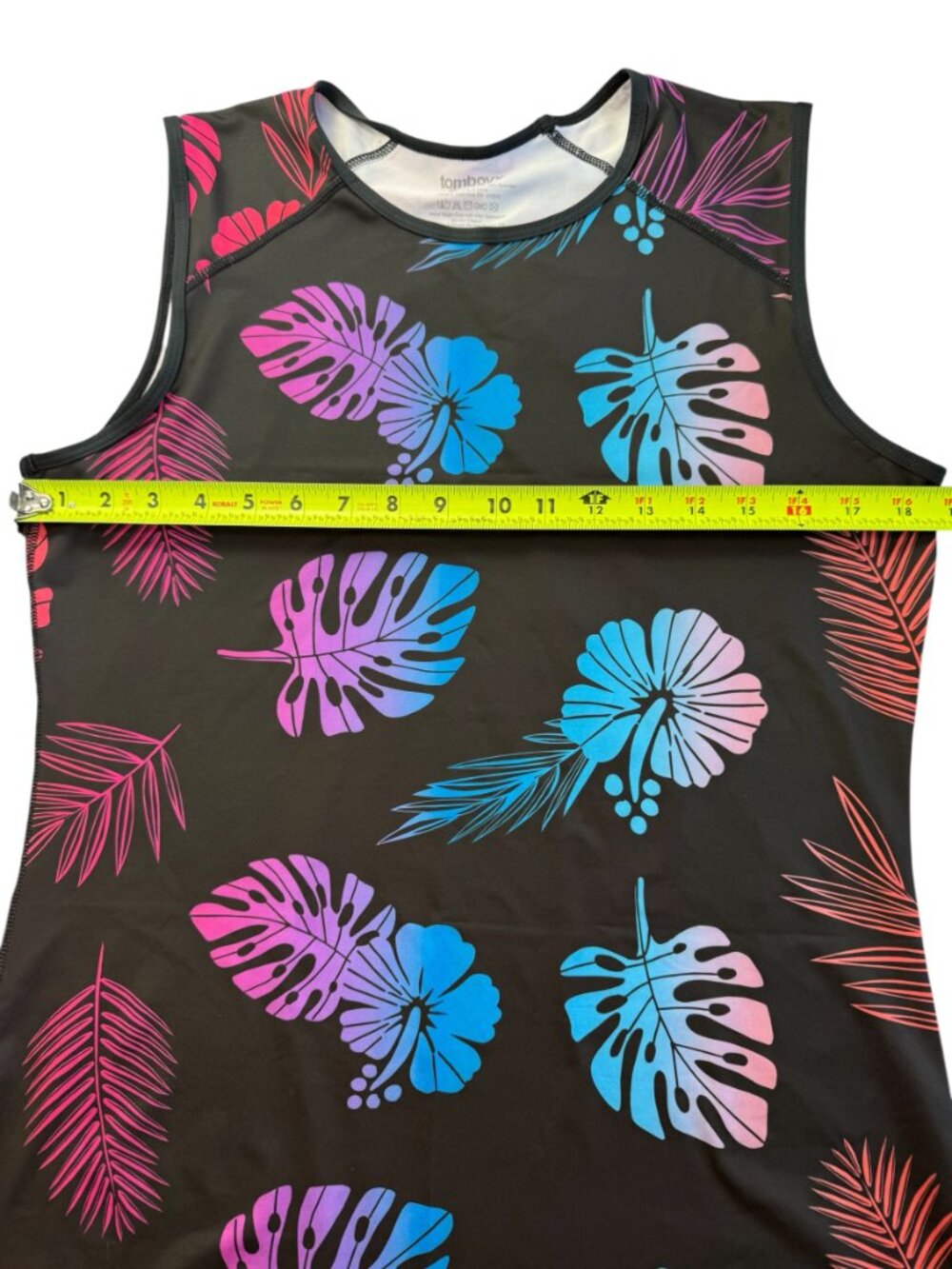 Tomboyx Tank Top Black with floral Hawaiian Flower Leaf Pattern. Size women's L - Picture 4 of 7
